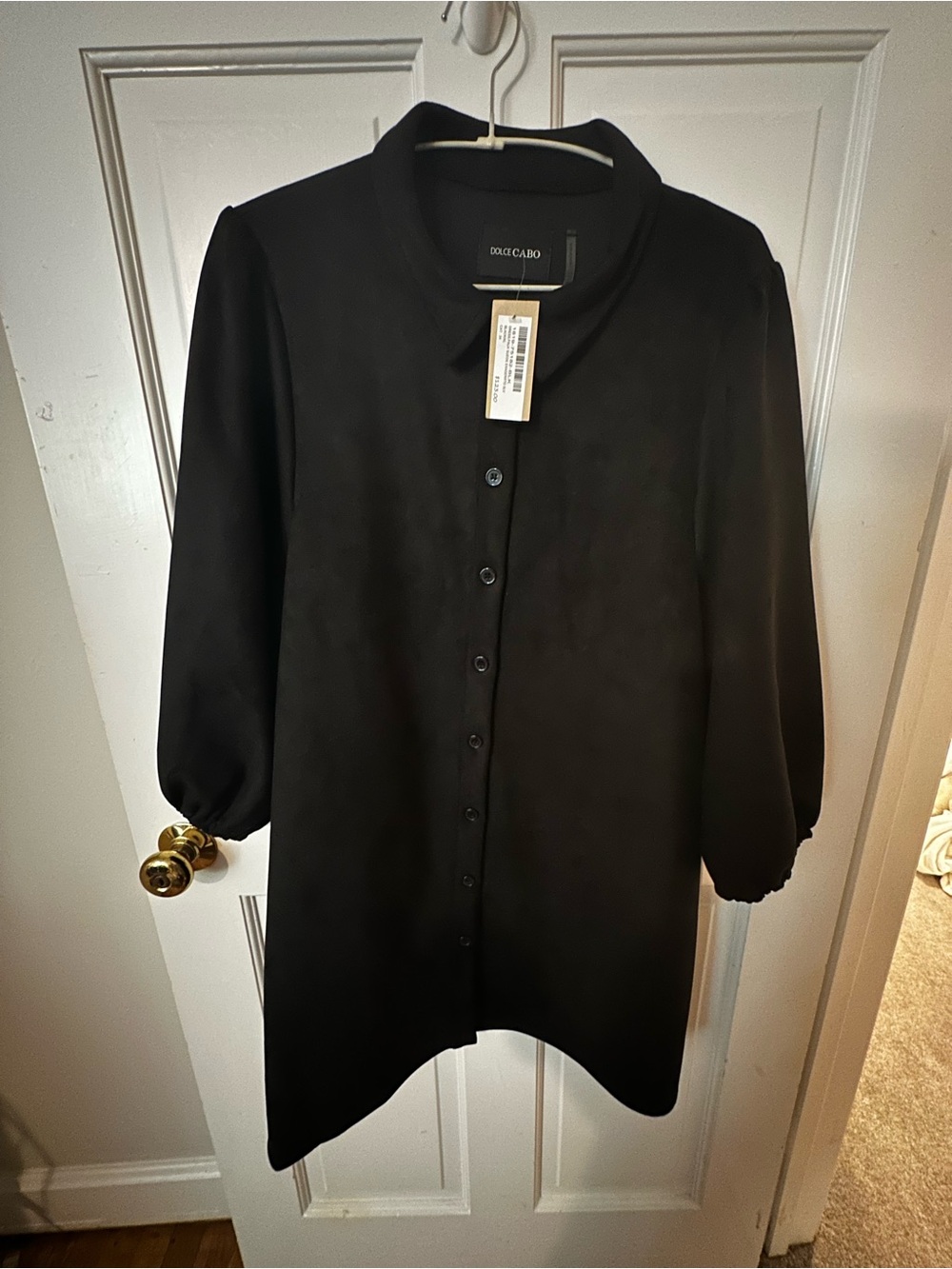 Dolce Cabo Faux Suede Black Button-Front Dress